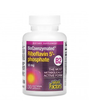 Natural Factors, BioCoenzymated, B2, рибофлавин 5'-фосфат, 50 мг, 30 вегетарианских капсул Natural Factors, BioCoenzymated, B2, рибофлавин 5'-фосфат, 50 мг, 30 вегетарианских капсул